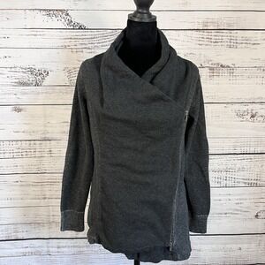 Eileen Fisher Gray Cardigan Sweater Size XS Organic Cotton Draped Moto Zip Up